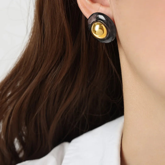 Simone | Tortoiseshell Resin Gold Dome Stud Earrings