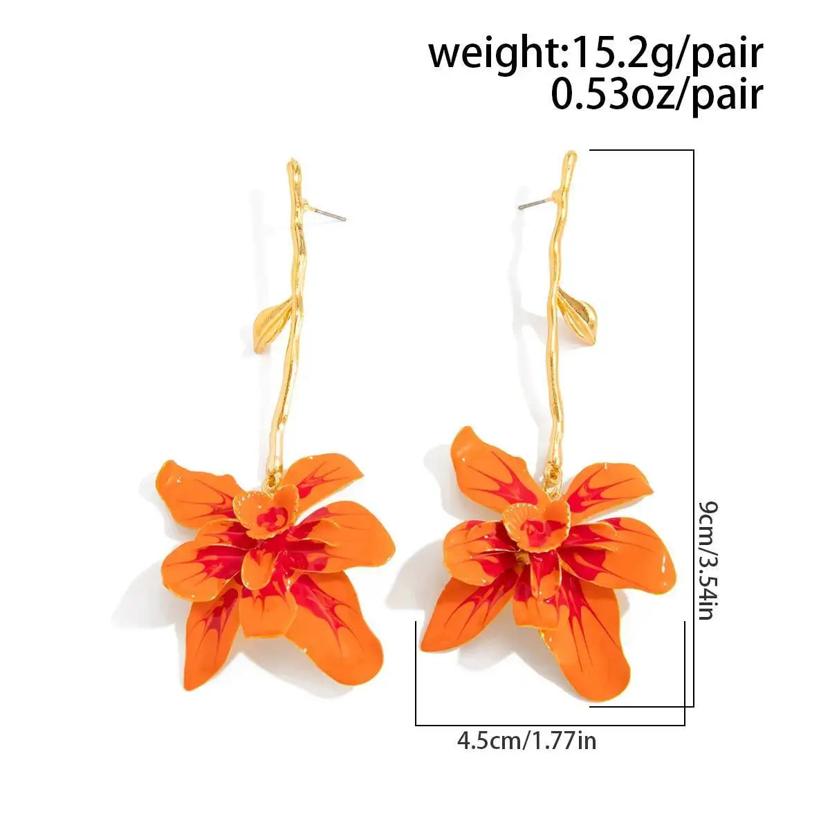 Maeve | Long Branch Floral Drop Earrings in Orange