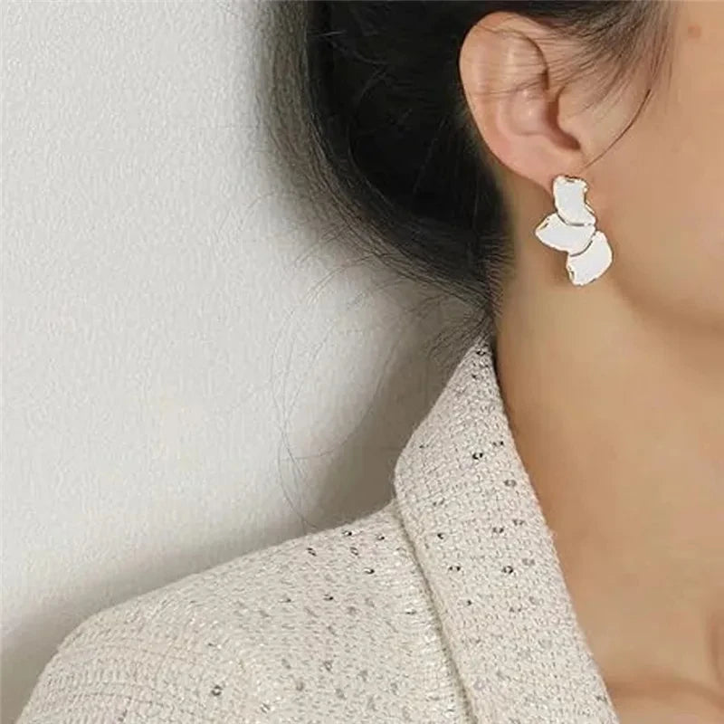 Neve | Layered Enamel Petal Stud Earrings in White