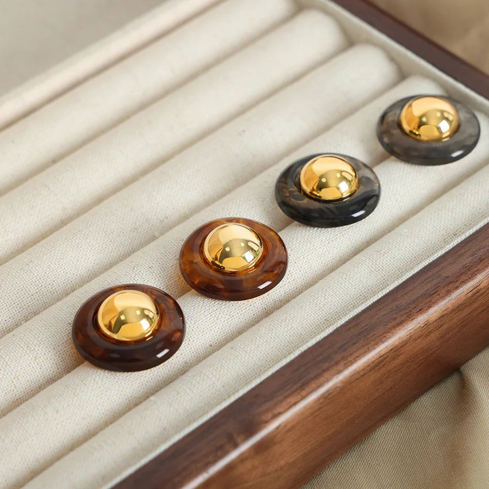 Simone | Tortoiseshell Resin Gold Dome Stud Earrings