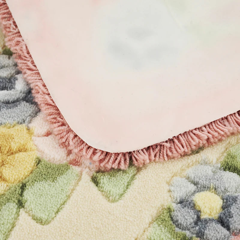 Flora | Floral Fringe Anti-Slip Bath Mat in Pink