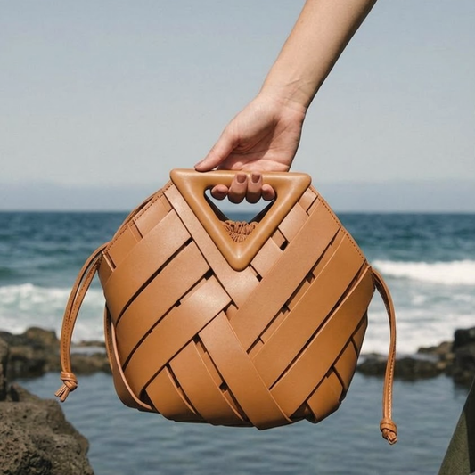 Lara | Vegan Leather Open Weave Triangle Handle Crossbody Bag