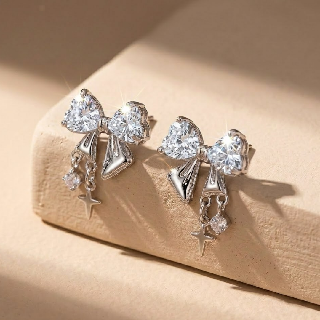 Bree | Pink Crystal Bow Star Drop Y2K Earrings
