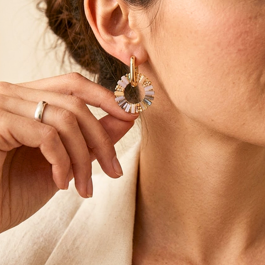 Calla | Iridescent Crystal Ring Drop Earrings in Gold