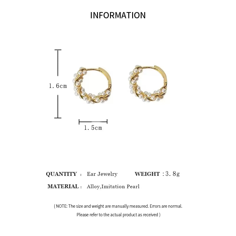 Tess | Beaded Pearl Huggie Hoop Earrings in Gold