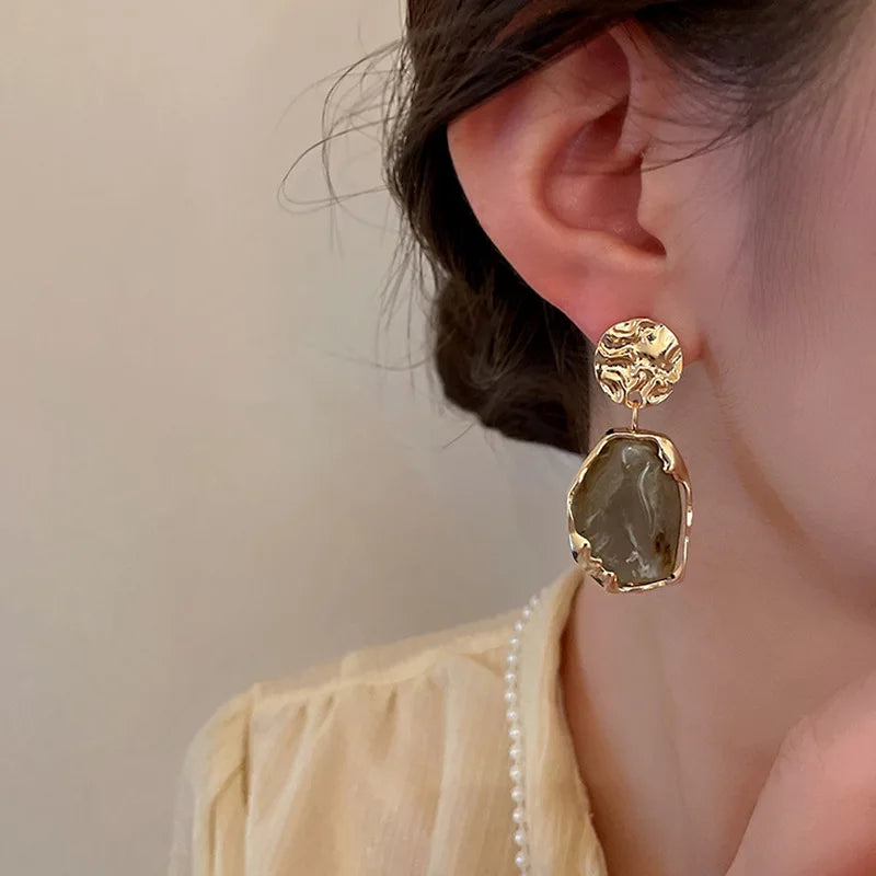 Wren | Hammered Coin Resin Pendant Drop Earrings