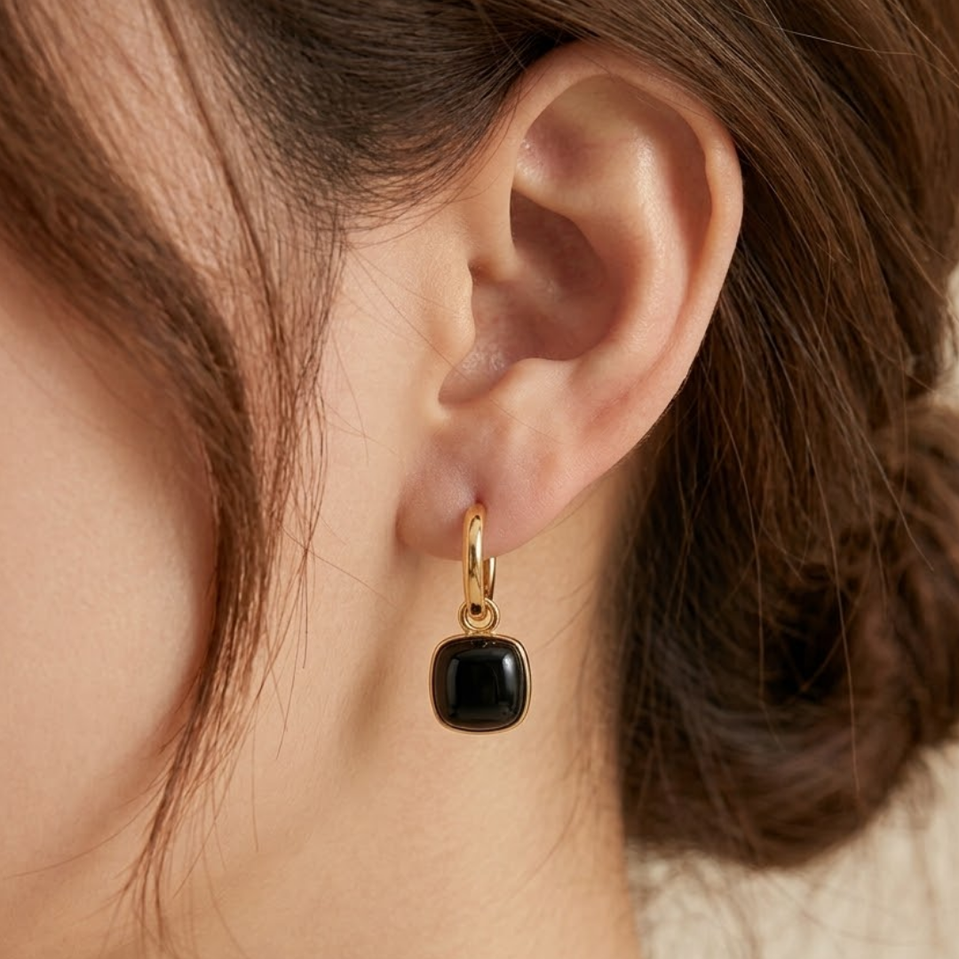 Adele | Square Enamel Pendant Gold Hoop Earrings