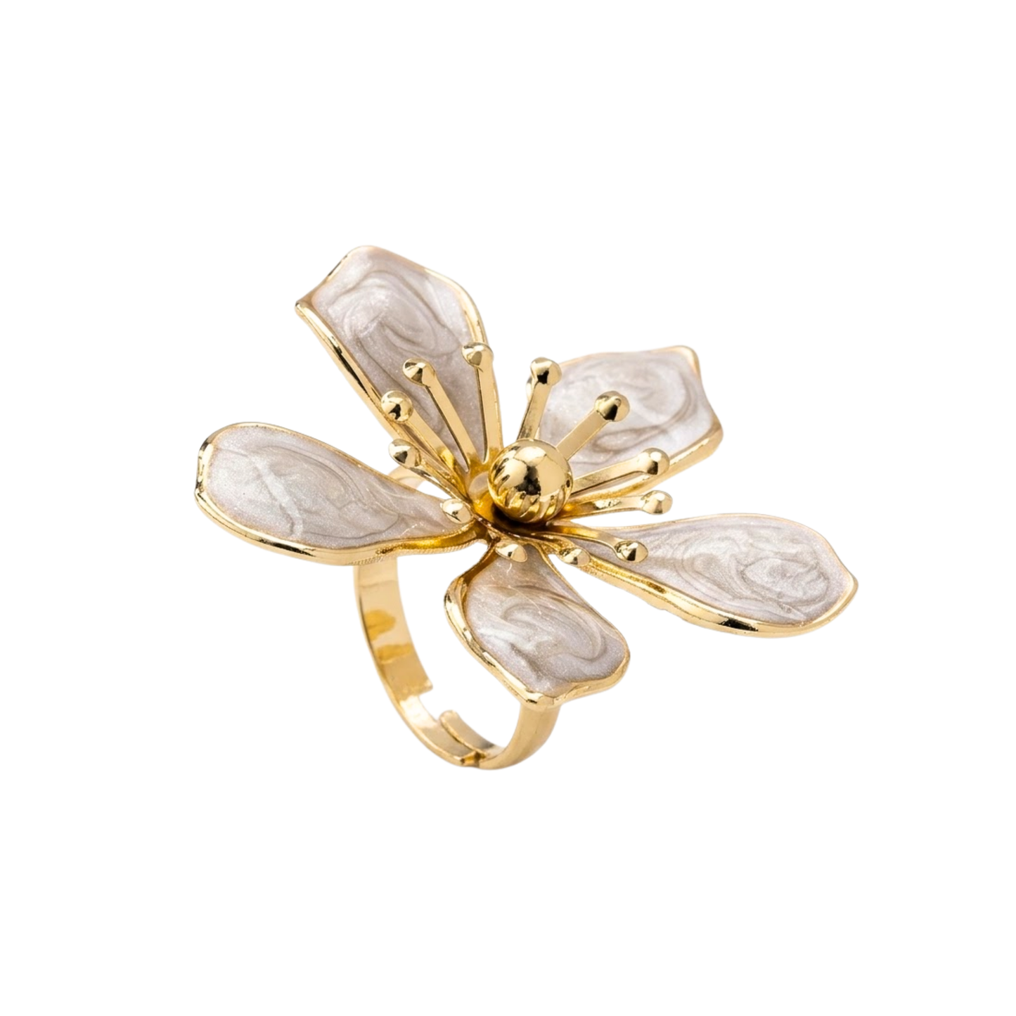 Sable | Enamel Flower Adjustable Ring in White