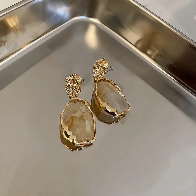 Lyra | Vintage Amber Resin Drop Gold Earrings