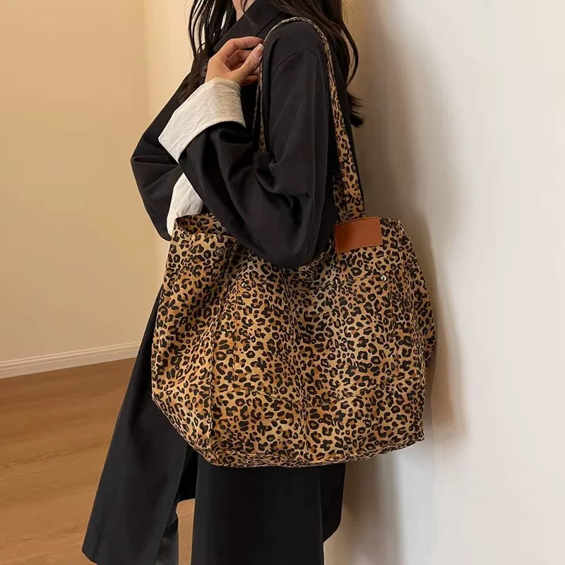 Thea | Leopard Print Vintage Canvas Tote Bag