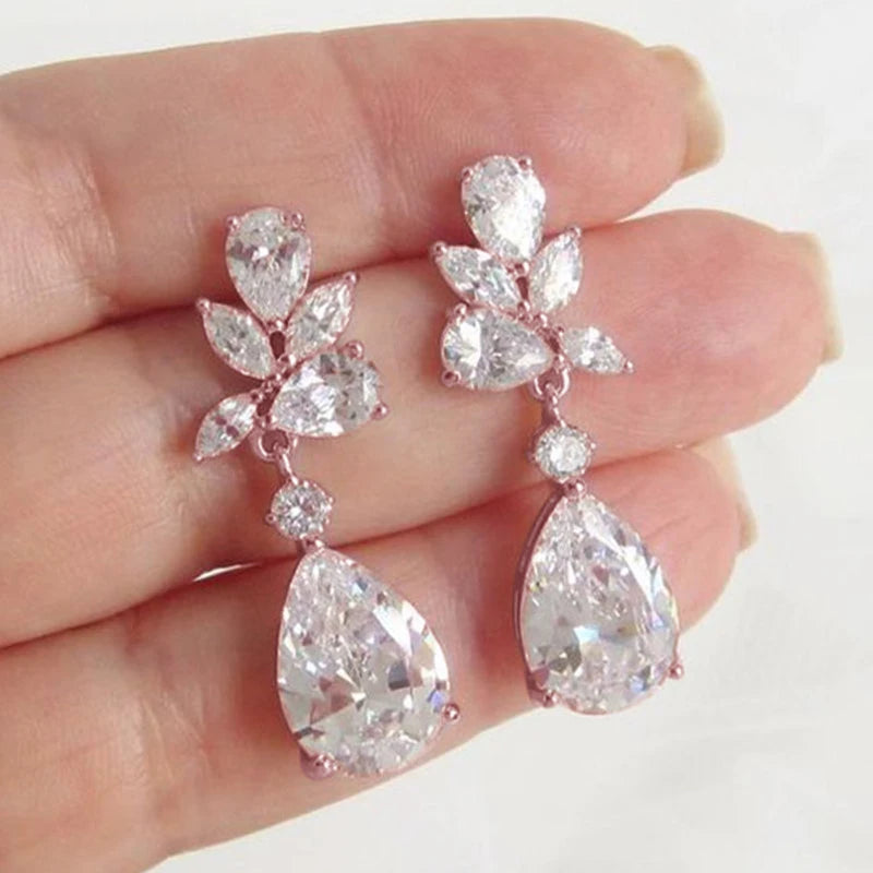 Vivienne | Teardrop Zirconia Bridal Crystal Earrings