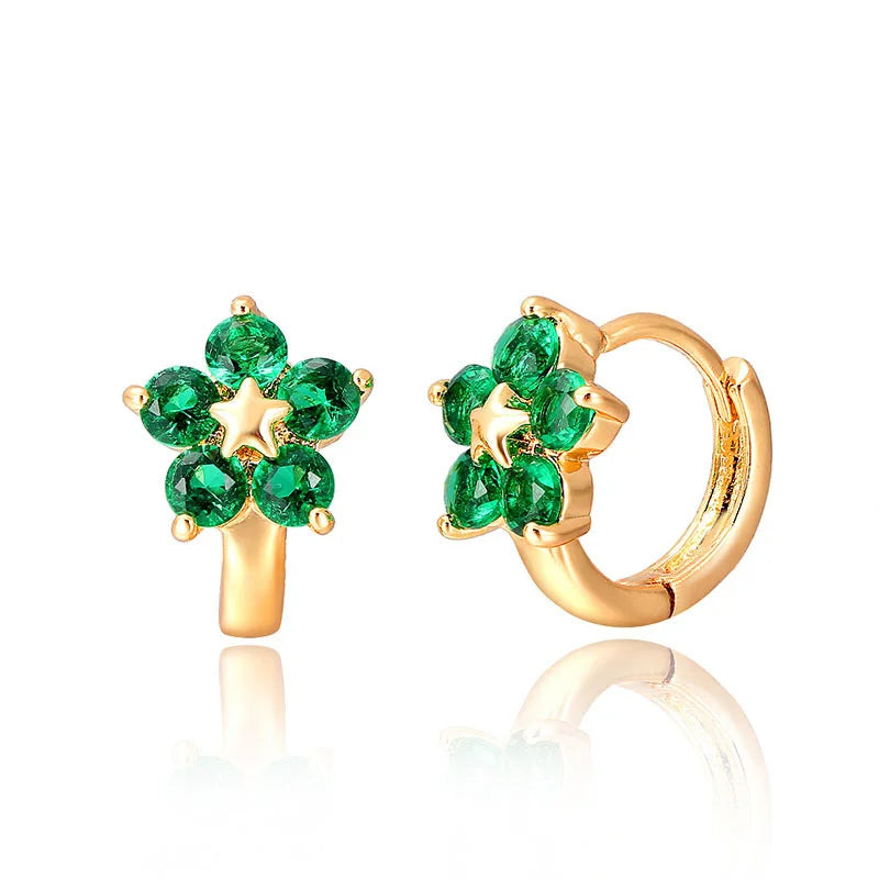 Cami | Pink Flower Star Huggie Hoop Earrings