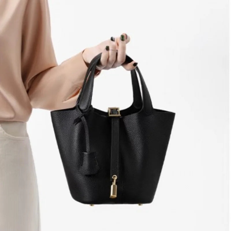 Ivy | Pebbled Faux Leather Mini Bucket Tote Bag