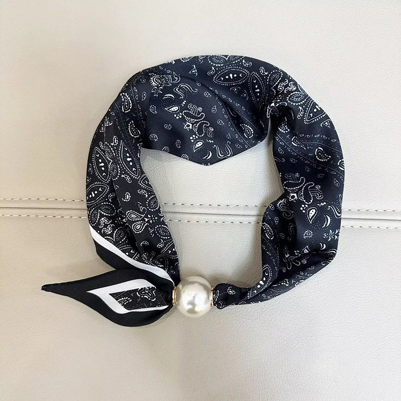 Sloane | Pearl Clasp Satin Pattern Neck Scarf