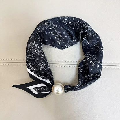 Sloane | Pearl Clasp Satin Pattern Neck Scarf