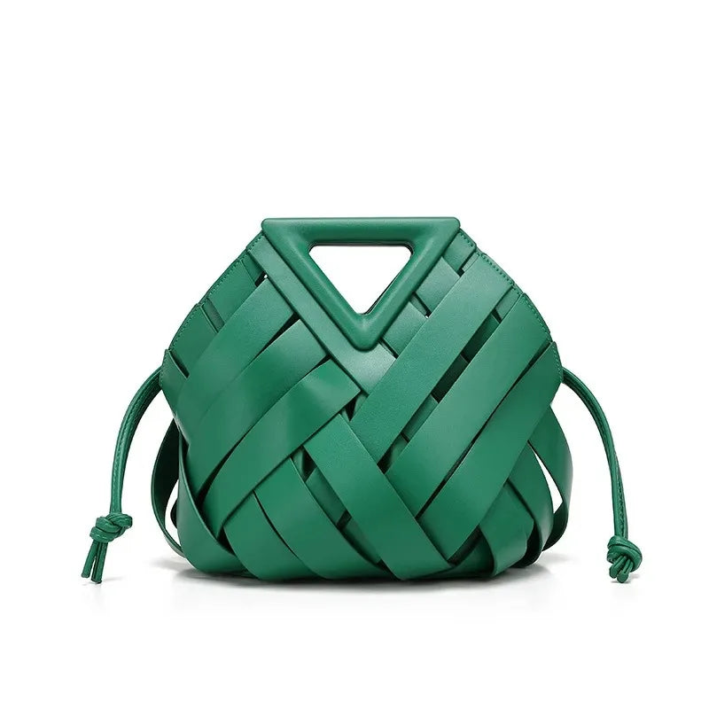 Lara | Vegan Leather Open Weave Triangle Handle Crossbody Bag