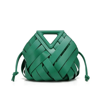 Lara | Vegan Leather Open Weave Triangle Handle Crossbody Bag