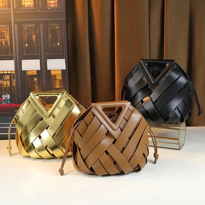Lara | Vegan Leather Open Weave Triangle Handle Crossbody Bag