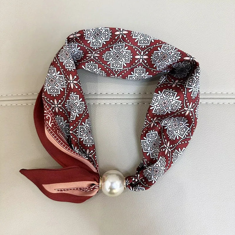 Sloane | Pearl Clasp Satin Pattern Neck Scarf