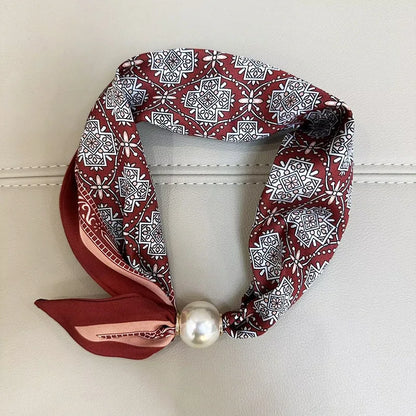Sloane | Pearl Clasp Satin Pattern Neck Scarf