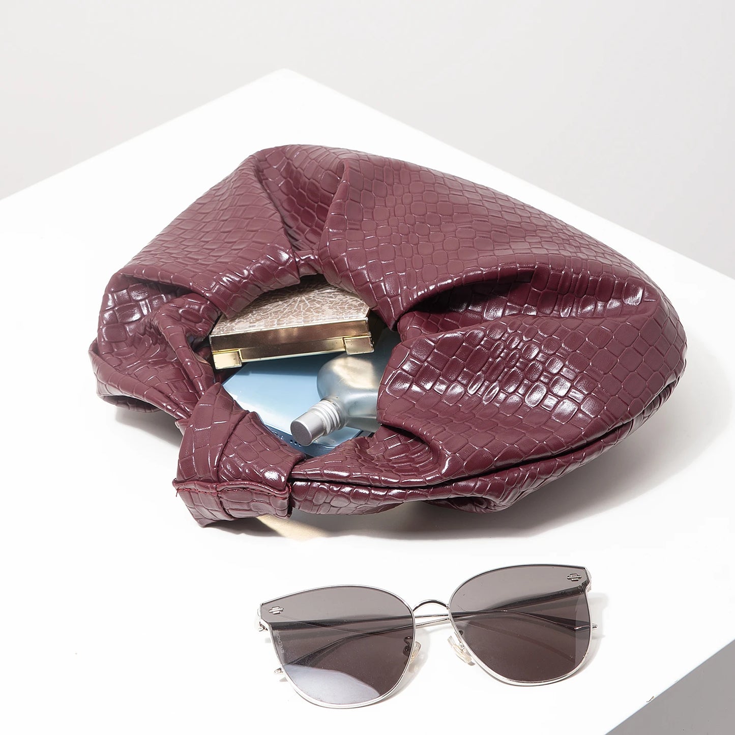 Demi | Croc Embossed Knotted Hobo Handbag