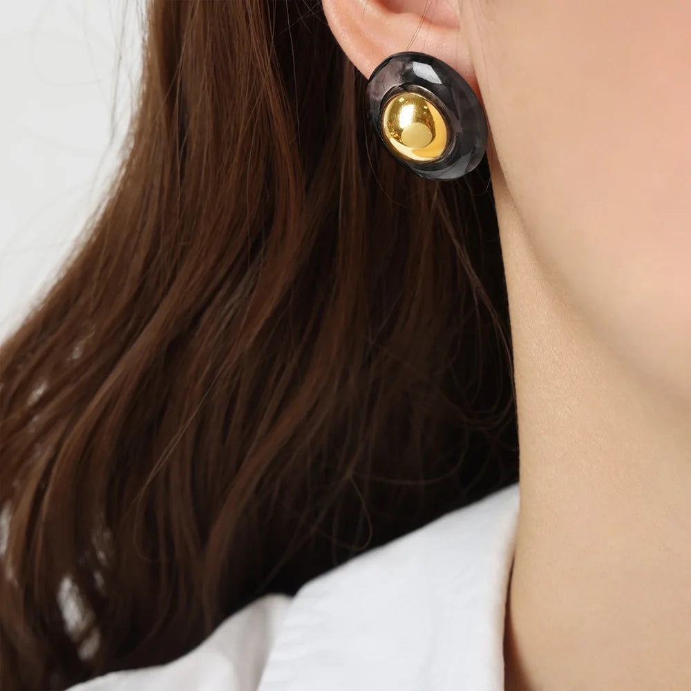 Simone | Tortoiseshell Resin Gold Dome Stud Earrings