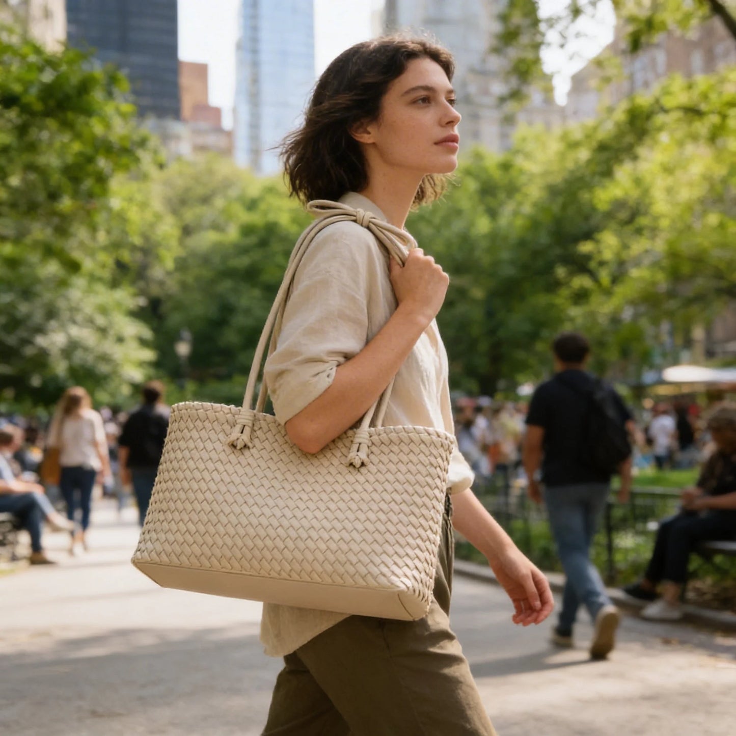 Isla | Open Top Woven Shoulder Tote Bag