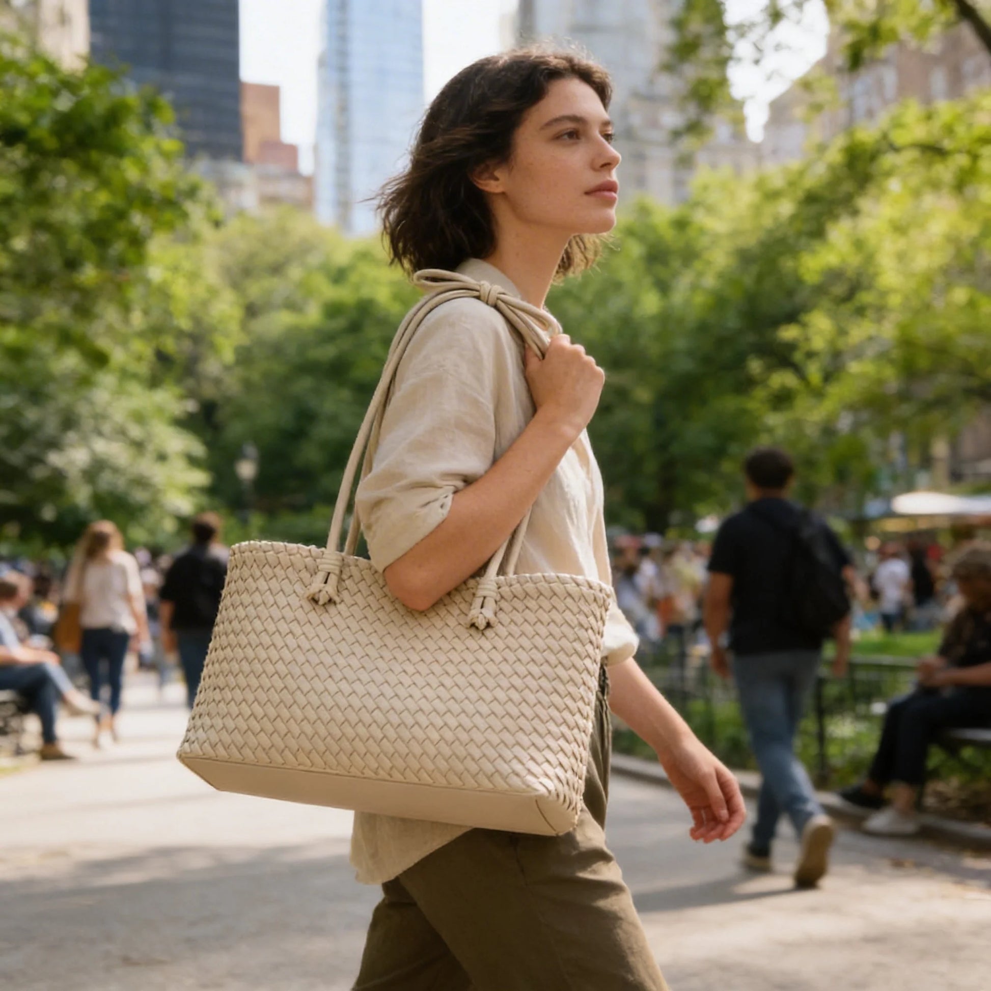 Isla | Open Top Woven Shoulder Tote Bag