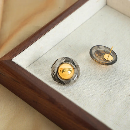 Simone | Tortoiseshell Resin Gold Dome Stud Earrings