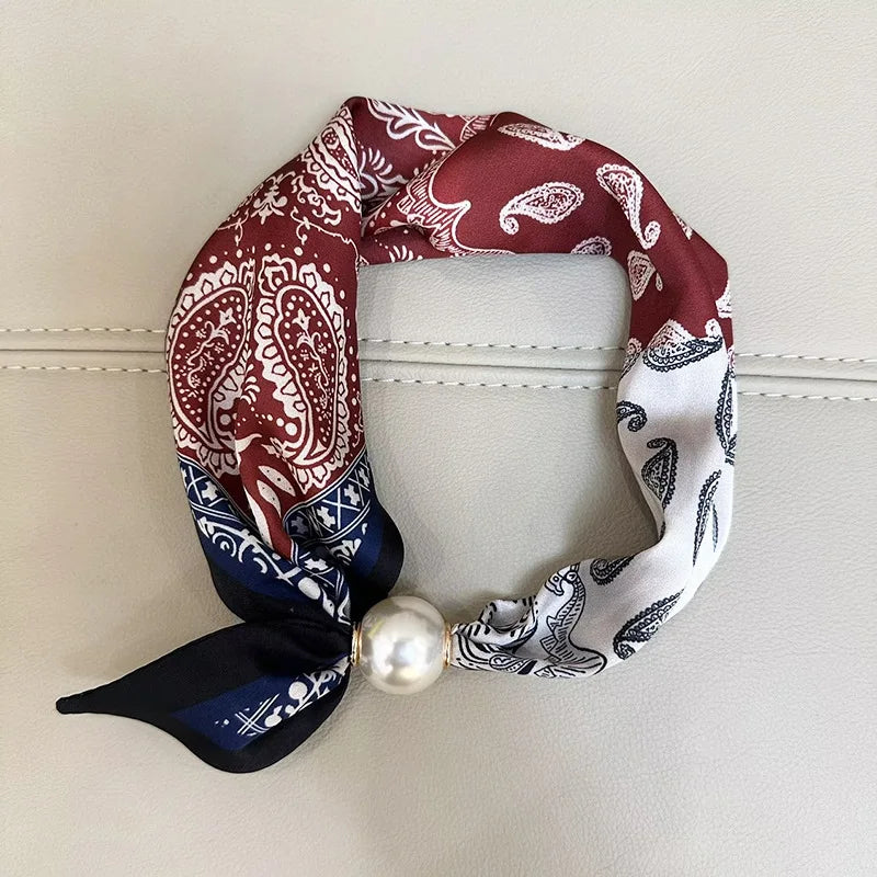 Sloane | Pearl Clasp Satin Pattern Neck Scarf