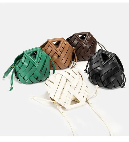 Lara | Vegan Leather Open Weave Triangle Handle Crossbody Bag