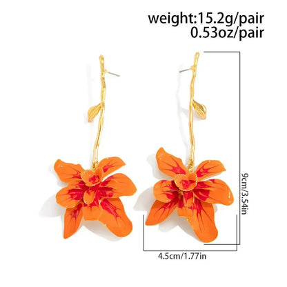 Maeve | Long Branch Floral Drop Earrings in Orange