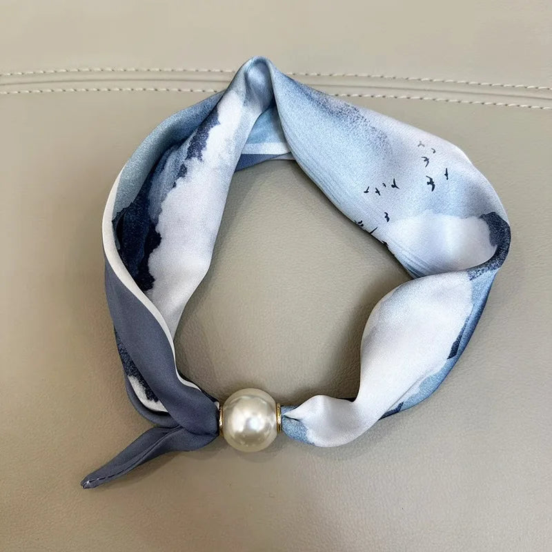 Sloane | Pearl Clasp Satin Pattern Neck Scarf