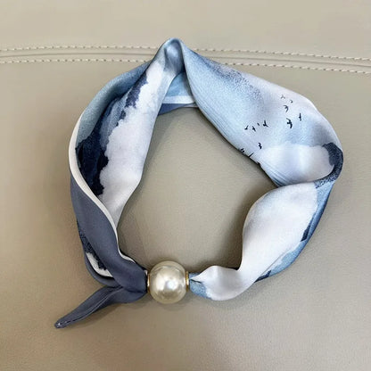 Sloane | Pearl Clasp Satin Pattern Neck Scarf