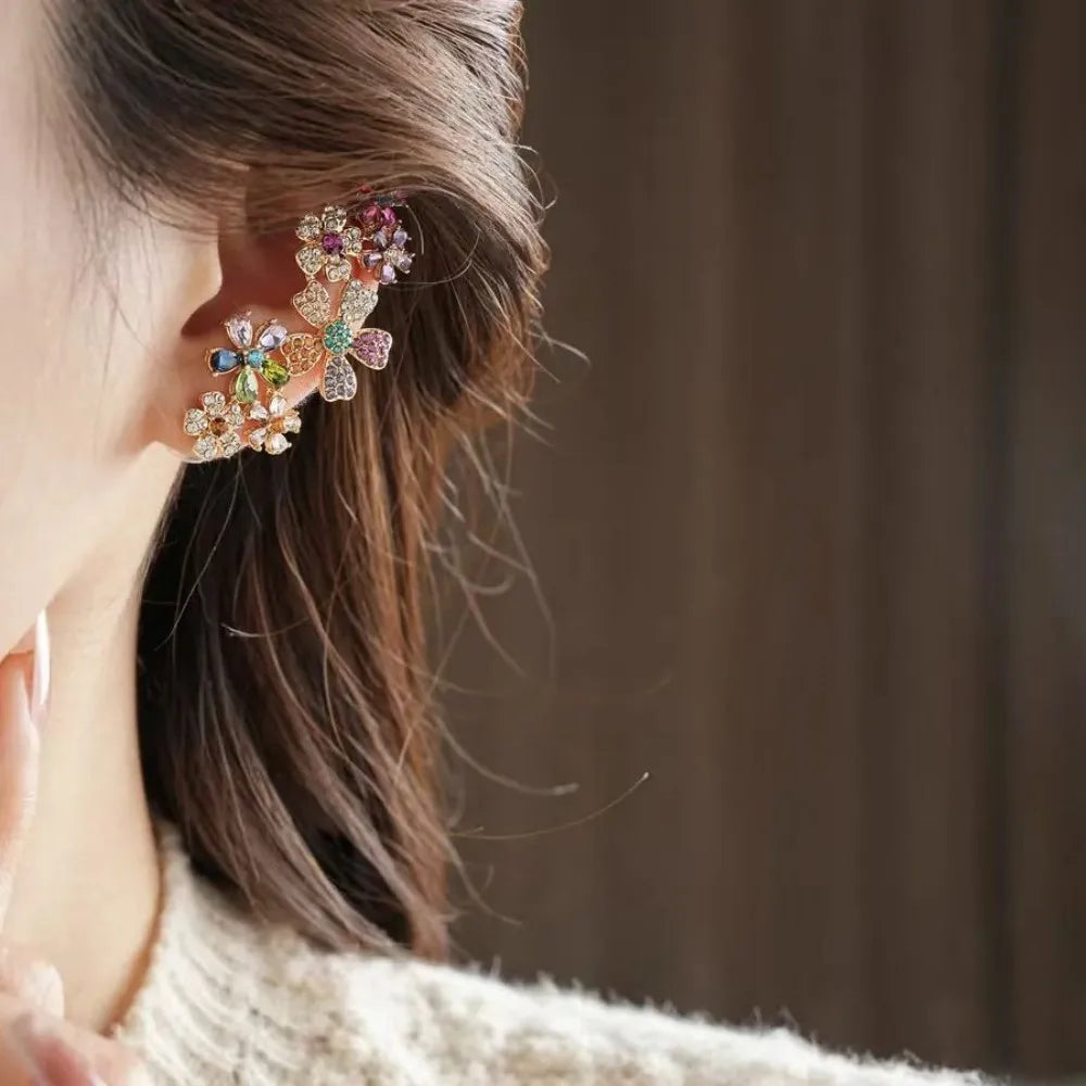 Soleil | Crystal Cluster Floral Drop Earrings in Gold