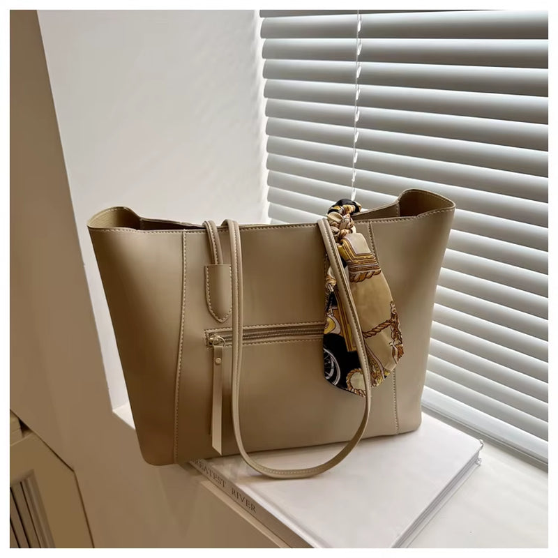 Vera | Scarf Detail Leather Tote Bag