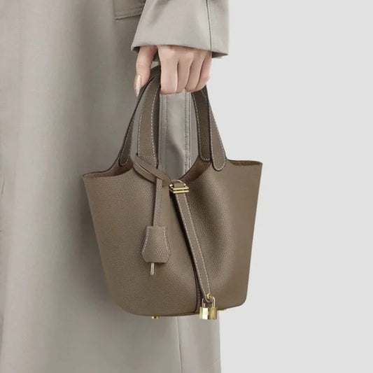 Ivy | Pebbled Faux Leather Mini Bucket Tote Bag