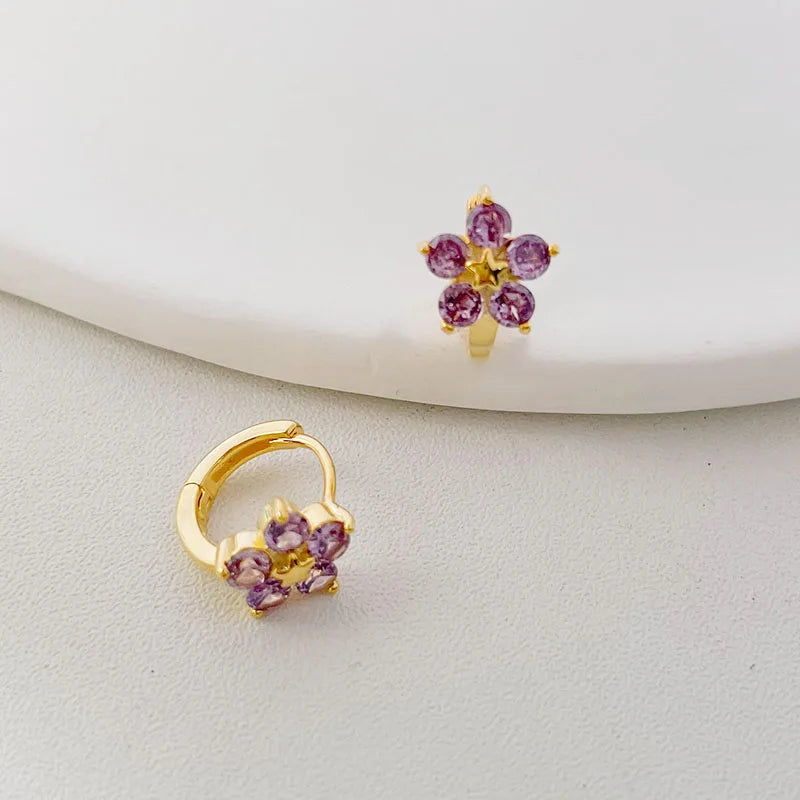 Cami | Pink Flower Star Huggie Hoop Earrings