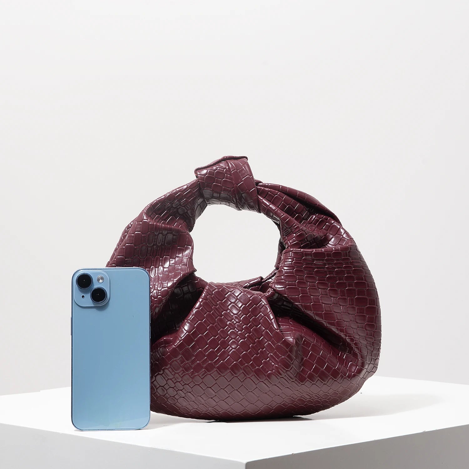 Demi | Croc Embossed Knotted Hobo Handbag