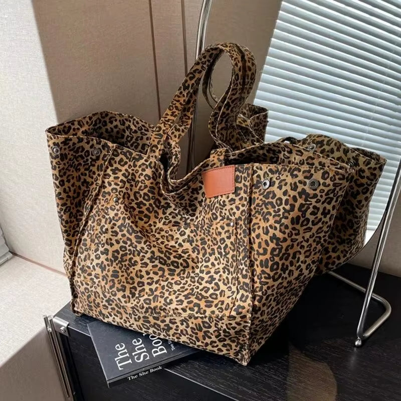 Thea | Leopard Print Vintage Canvas Tote Bag