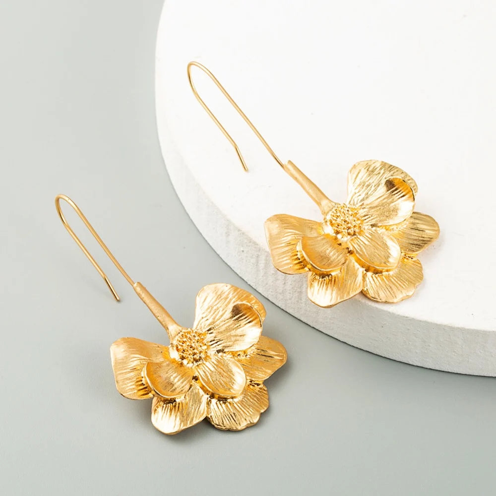 Rosalie | Long Hook Floral Drop Earrings