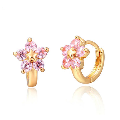 Cami | Pink Flower Star Huggie Hoop Earrings