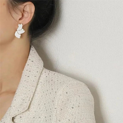 Neve | Layered Enamel Petal Stud Earrings in White