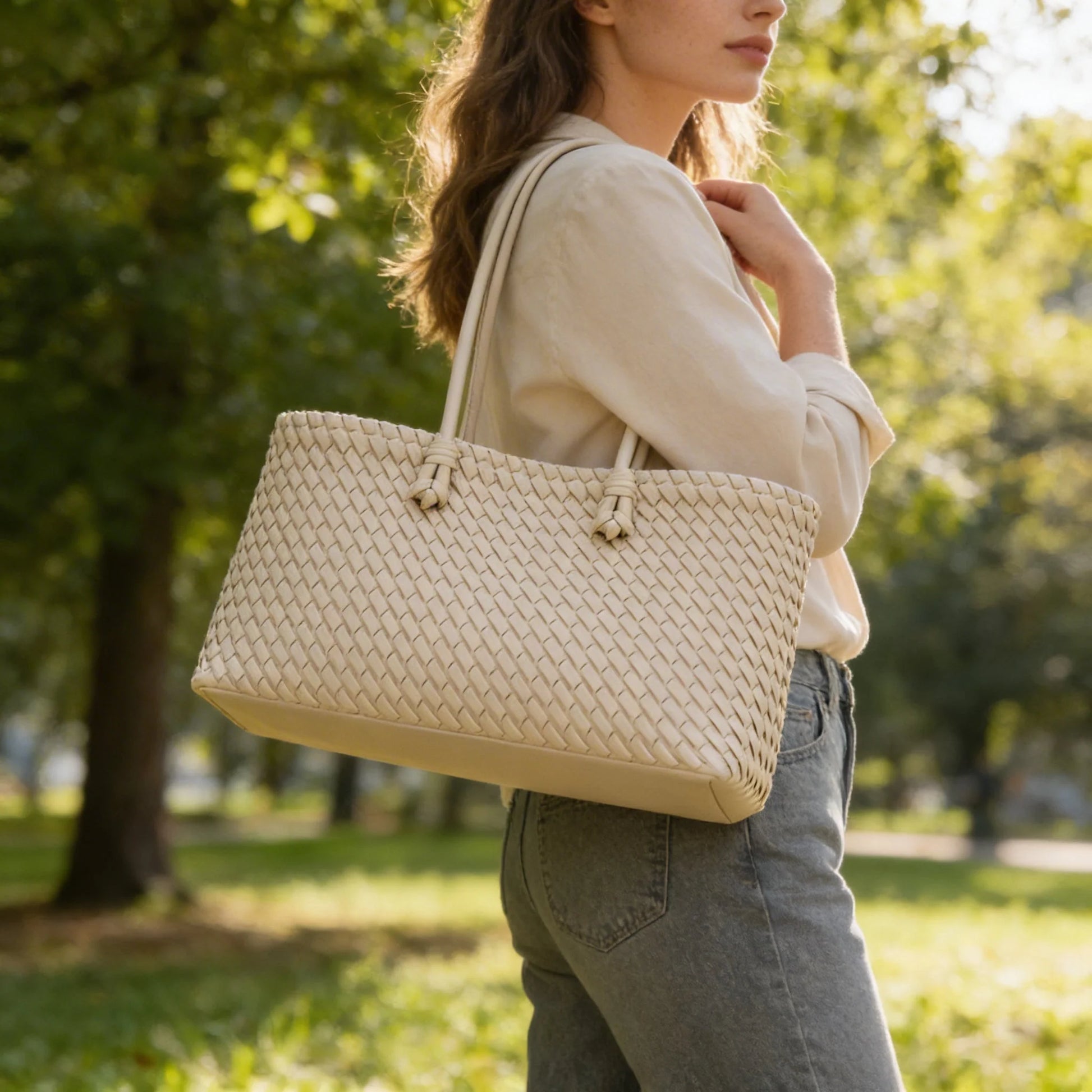 Isla | Open Top Woven Shoulder Tote Bag