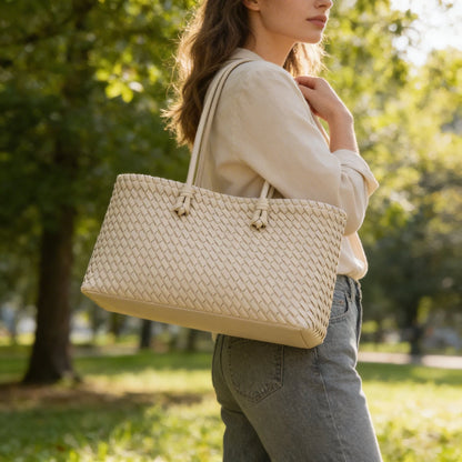 Isla | Open Top Woven Shoulder Tote Bag