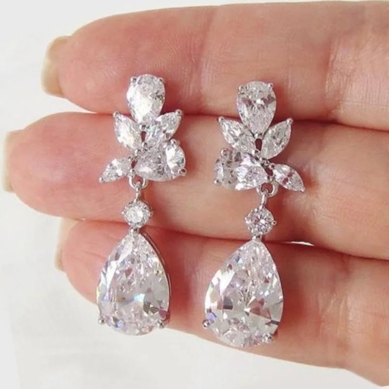 Vivienne | Teardrop Zirconia Bridal Crystal Earrings