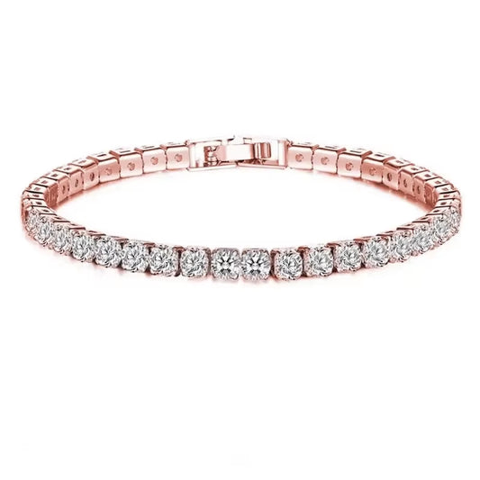 925 Silver Rose Gold Plated Tennis Bracelet 4Mm Shiny Zirconia Bracelet