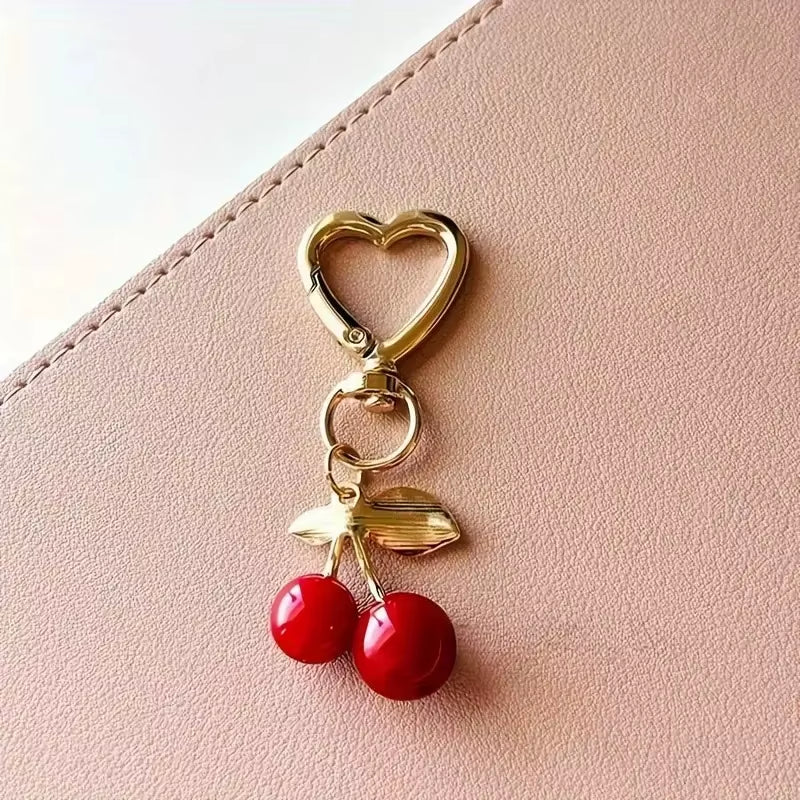 Cora | Cherry Heart Clasp Bag Charm in Red