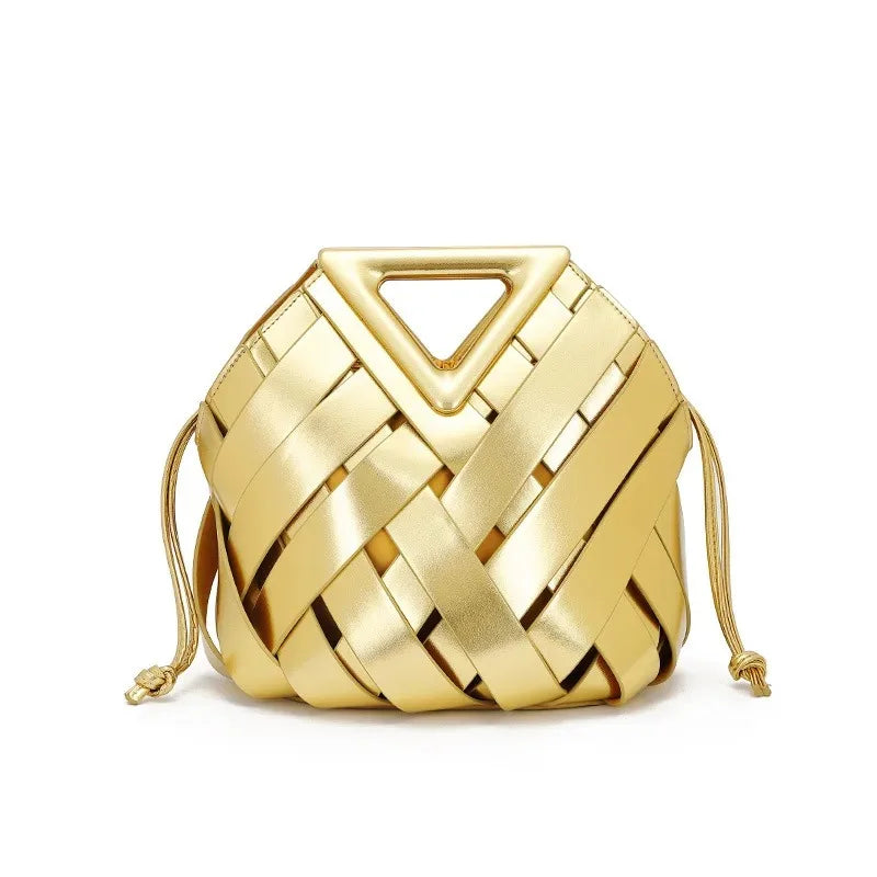 Lara | Vegan Leather Open Weave Triangle Handle Crossbody Bag