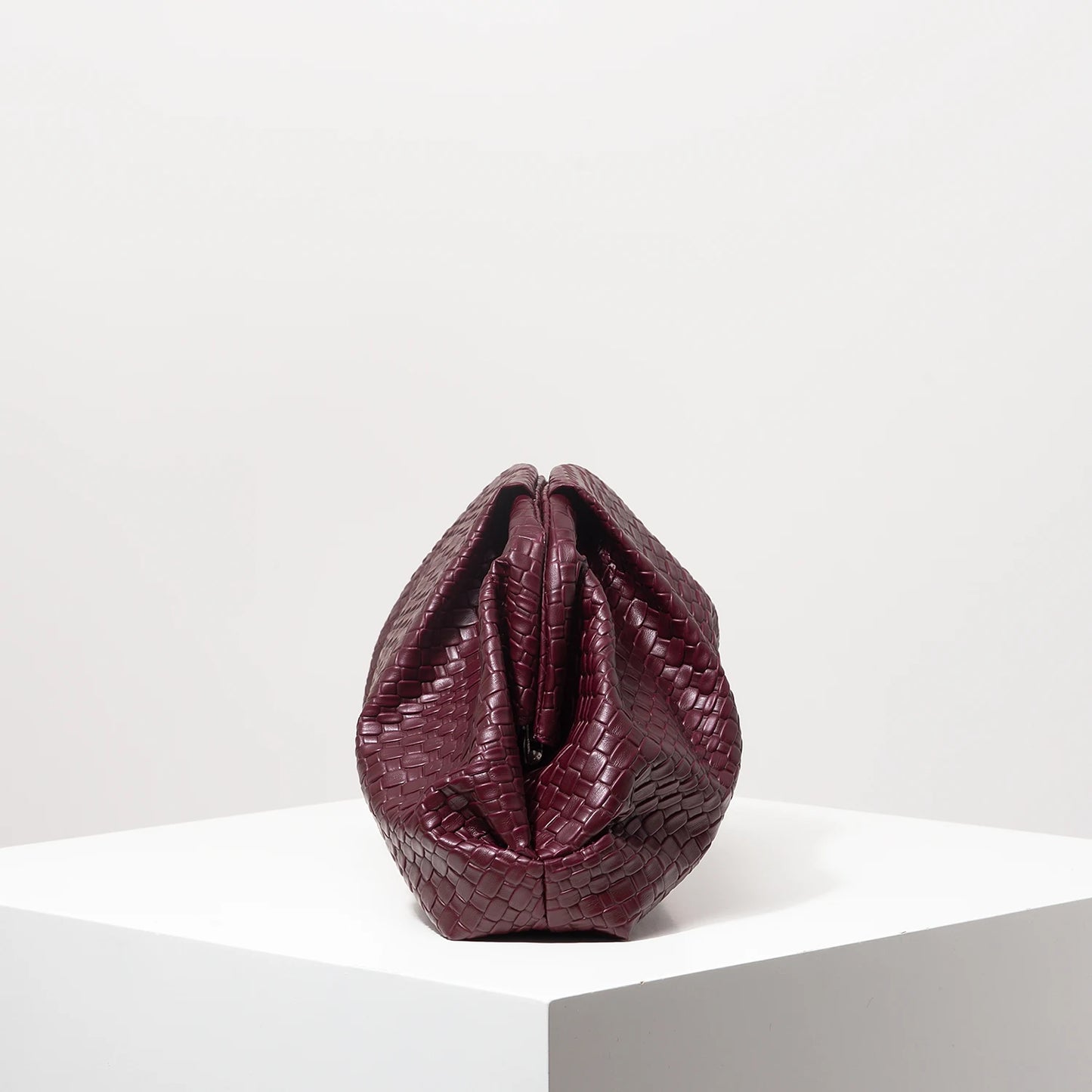 Odette | Woven PU Leather Clutch Bag in Burgundy